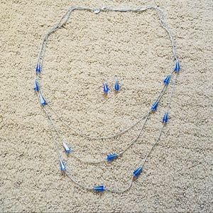 Blue necklace with matching earrings